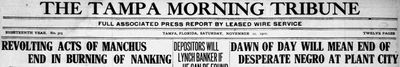 Robert Yates: Plant City FL Sat Nov 11, 1911 Headline Tampa Tribine