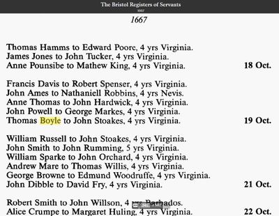 Thomas Boyle/Boyte and John Stoakes indenture to VA 1667