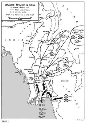 Japan Advance, Burma Map 20 Jan - 19 Mar 1942