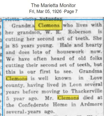 Clemons Mary Elizabeth Marietta Monitor 1926 new teeth
