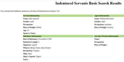 Stancil Stansell John Indentured Servant 1683 4 yrs VA