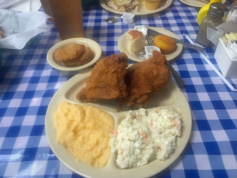 027 A Typical Meat+3 - Fried chicken, coleslaw, grits and cornbread.jpg