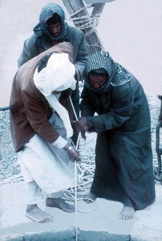 Bedouin elevator letting me down into the well at Saint Catherines monastary 1975