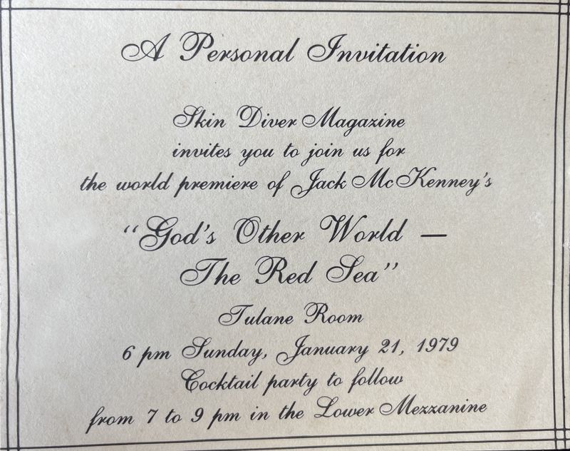 Invitation to the premiere of Gods other World, the Red Sea, DEMA 1979