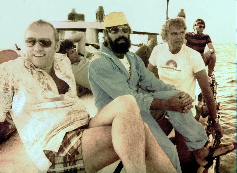 1978 Dunraven film project members, Ambassador Samue Lewis, diver,  myself, Chuck Nicklin, cameraman and and Dan Arazai, produce