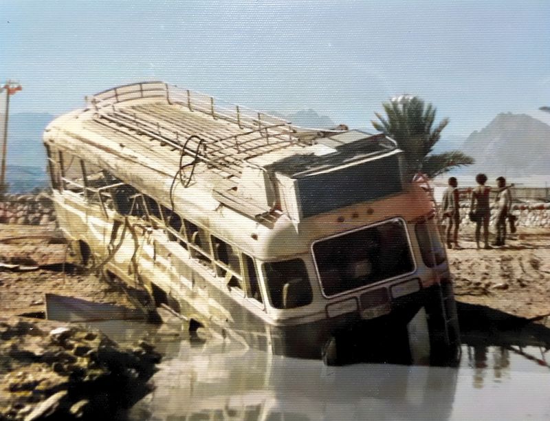 Bus washed into Naama bay during the flood of 1979