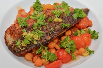 Spiced Mackerel with Chickpeas and Tomatoes