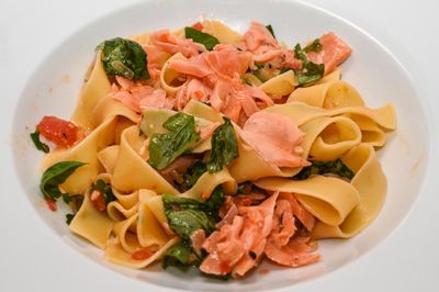 Pappardelle with Smoked Salmon, Tomatoes and Basil