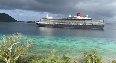 Queen Elizabeth arriving Port Vila, from Iririki Resort