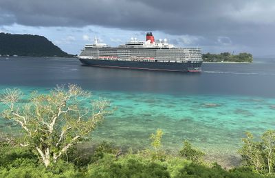 Queen Elizabeth arriving Port Vila, from Iririki Resort