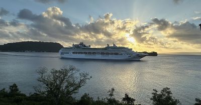 Pacific Explorer departing Port Vila, Vanuatu, from Iririki Resort