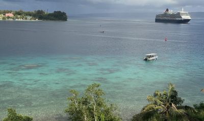 Queen Elizabeth arriving Port Vila, from Iririki Resort