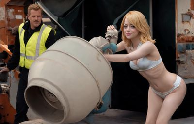 Emma Stone With Concrete Mixer 