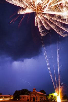 Fireworks during lightning storm Rodeo NM