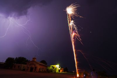 Fireworks during lightning storm Rodeo NM