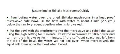 Quickly Reconstituting DRY Shiitake Mushrooms