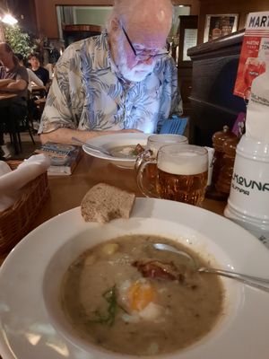 Soup, Bread and Pilsner Urquell at the Kolkovna Olympia Restaurant