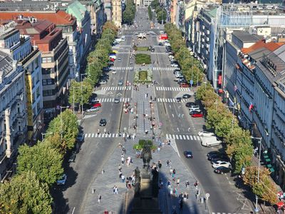 View of Wenceslaus Square in Prague's New Town from the National Museum Rooftop Cupola