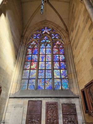 Stained Glass Window in Pragues Saint Vitus Cathedral