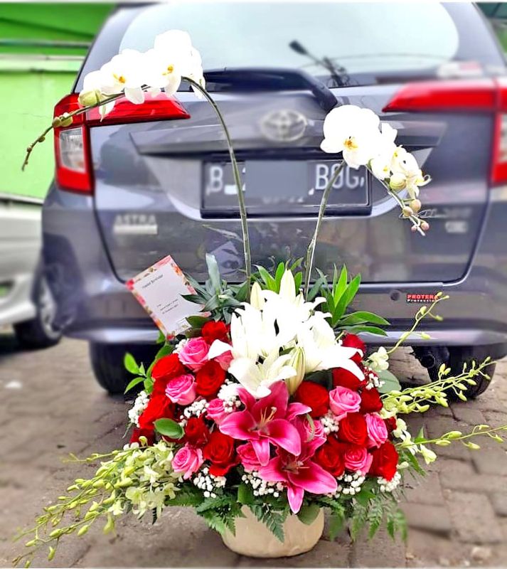PAPAN BUNGA HAPPY WEDDING, PAPAN BUNGA DUKA CITA, TOKO BUNGA JAKARTA
