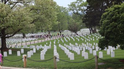 Orderly rows of headstones at Arlington