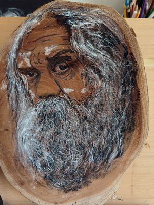 Aboriginal in watercolour on wood