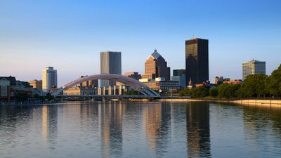 Rochester skyline at sunset