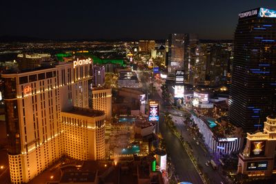 Las Vegas strip aerial looking south at night