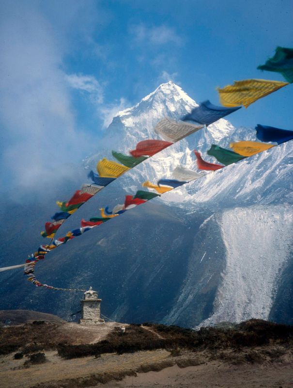 Periche prayer flags with Ama Dablam in background