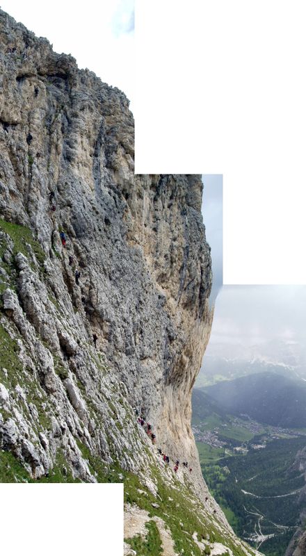 Sella via ferrata Tridente showing the crowds!