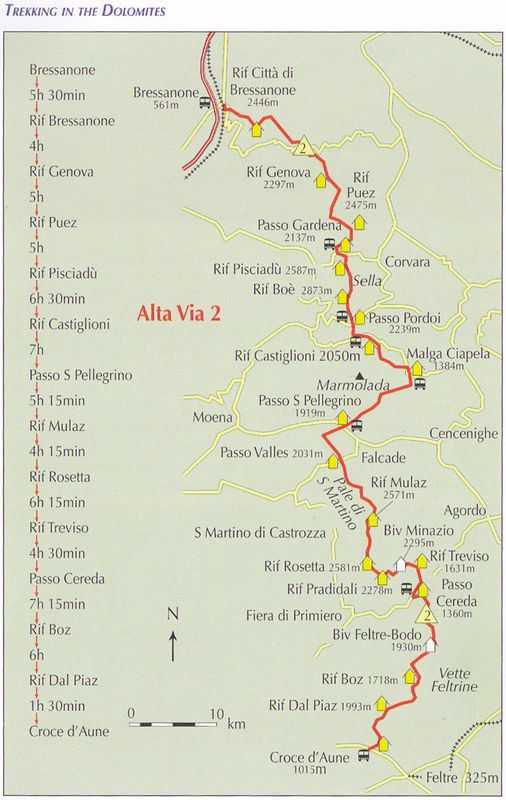 Map of route from the Cicerone guidebook