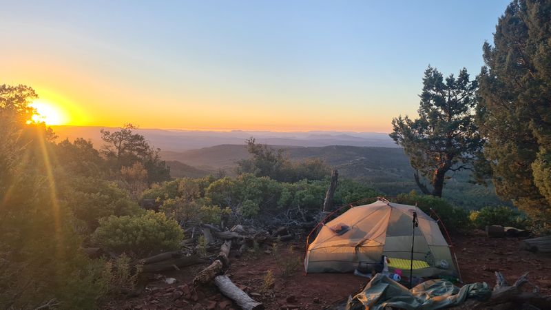 Camp on ridge above the town of Pine