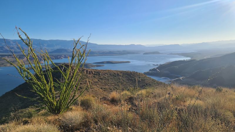 Looking down to Roosevelt Lake and a resupply