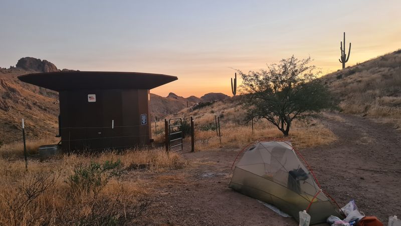 Camp next to a rainwater collector, Superstition Mountains