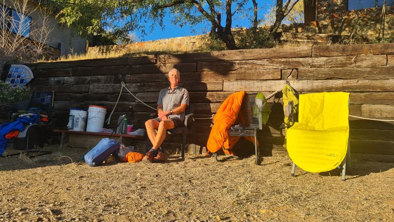Oh no, a water bag burst in my backpack, a great drying spot though at High Jynx Ranch