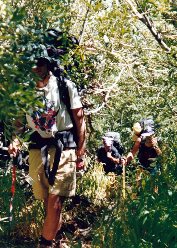 Leaving Whitney Portal, John, Martina, Brian in the woods