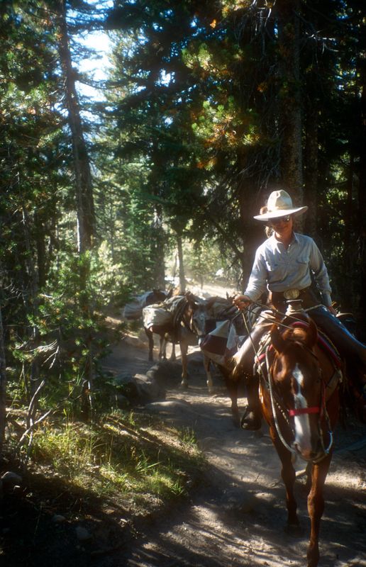 Tuolumne Meadows walk up to Cathedral Peak. A Ranger with horses