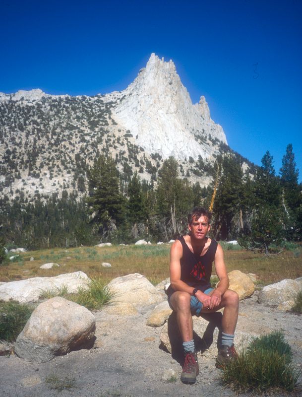 Tuolumne Cathedral Peak Brian and our climb of Cathedral Peak behind