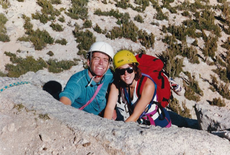 Tuolumne Cathedral Peak climbing Martina Brian at a belay