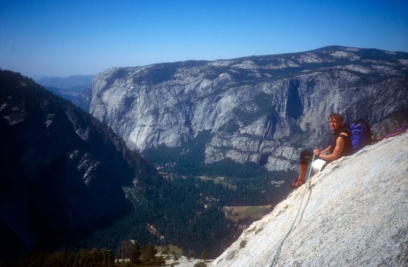 Half Dome Snake Dike climb - Brian belays near the top of the climb