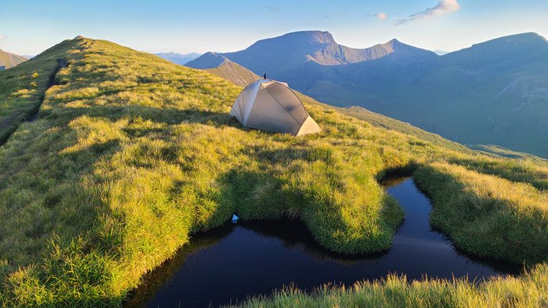 Jul 24 Mamores camp, Ben Nevis behind