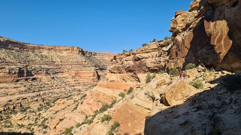 Scramble up to col between Virgin Springs Canyon and Cane Wash