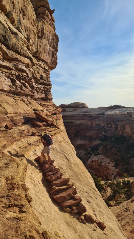 Amazing old cattle staircase at Shot Canyon