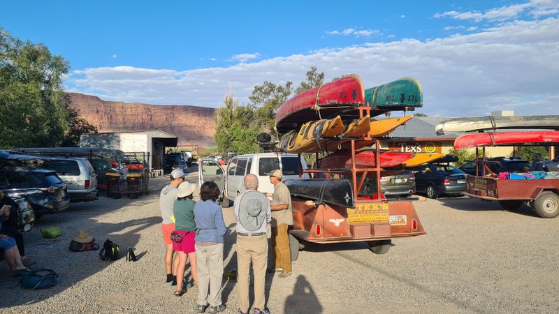 We rented kayaks from Texs Riverways, Moab- About to leave for our drop off point on the river