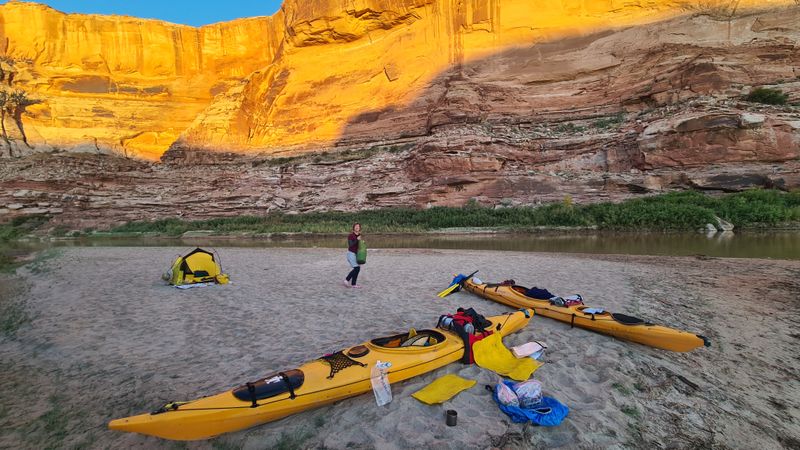 Utah Green River kayak - First camp on a Green River sandbank opposite 'F' Canyon