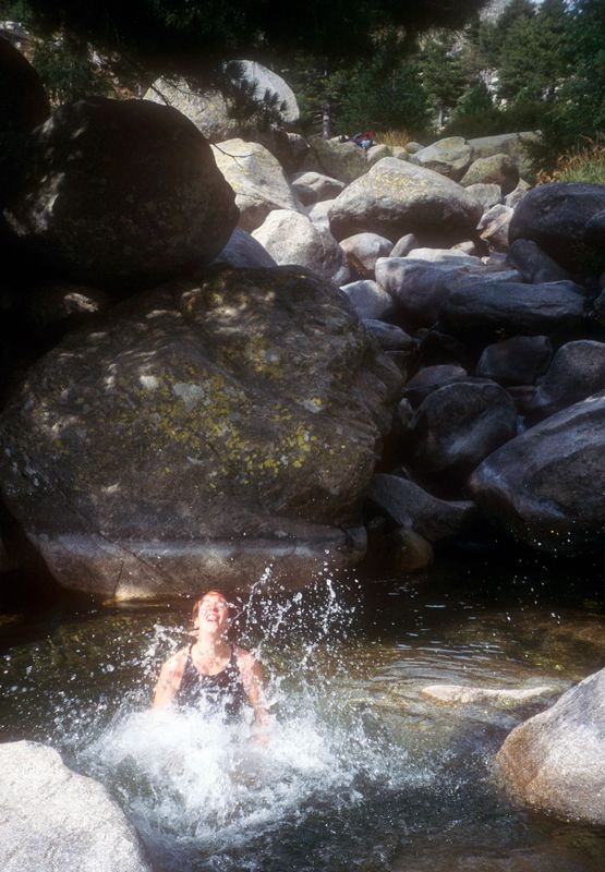 Corsica GR20 Day 2 Martina swimming near Refuge Asinau