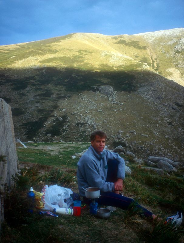 Corsica GR20 Day 2 Brian cooking at Refuge Asinau