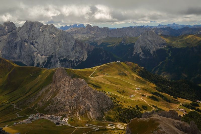 View of Passo Pordoi, from Sas de Pordoi (2950m)