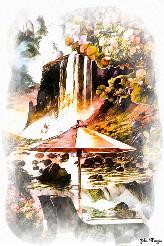 Sun bathing at a Water Fall