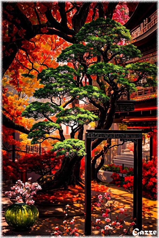Table, Trees and Flowers